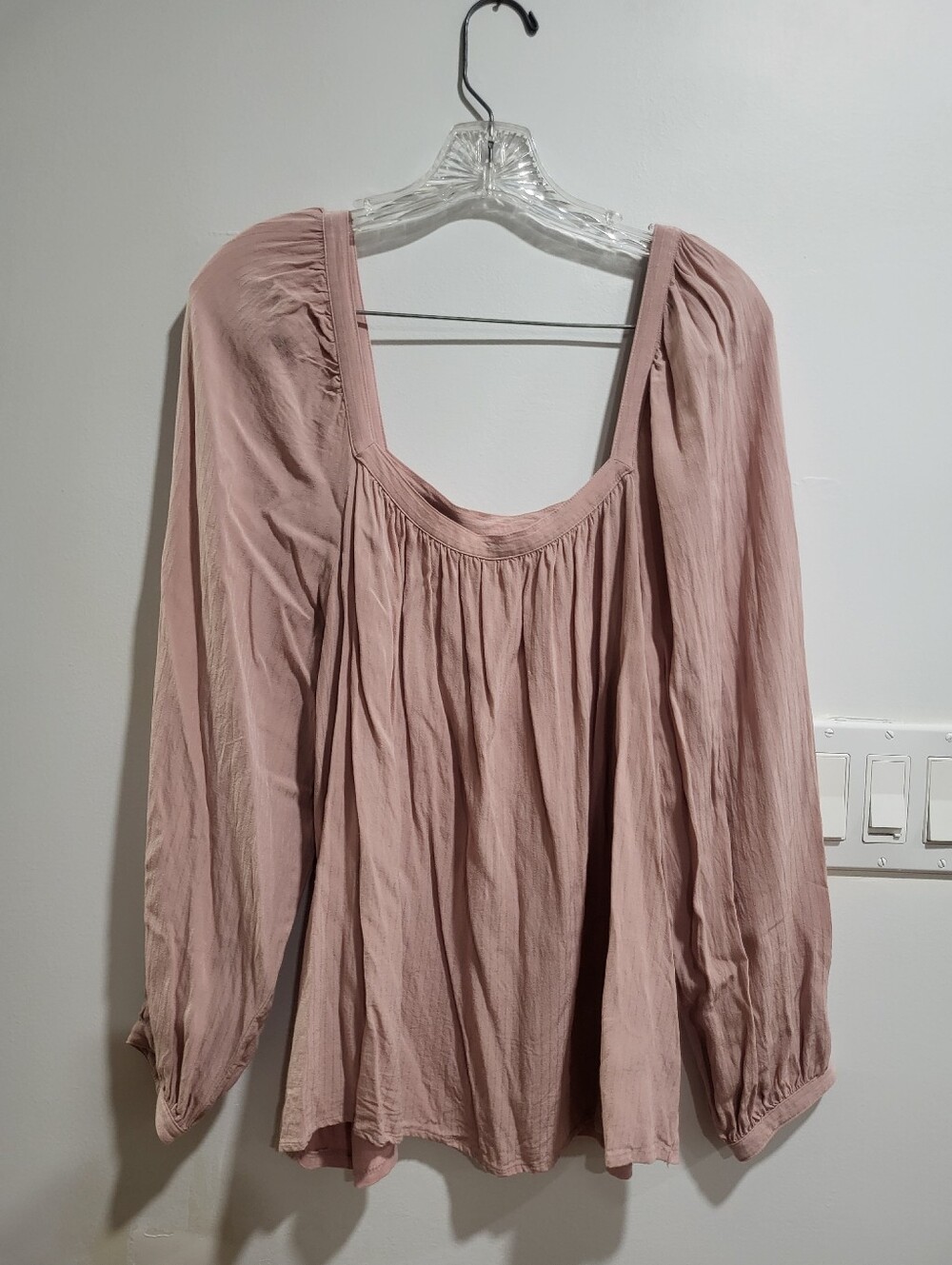 A New Day Soft Pink Peasant Blouse XL Boho Cottagecore Balloon Sleeve